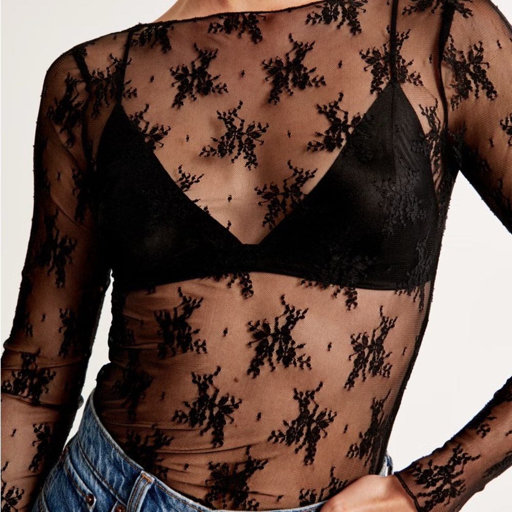 Abercrombie Black Lace XL Long Sleeve Top